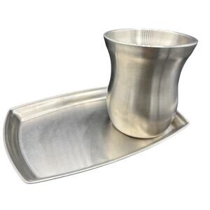 🍽️ Calphalon Silver Metal Tumbler Tray Set Brushed Modern Vanity Decor
